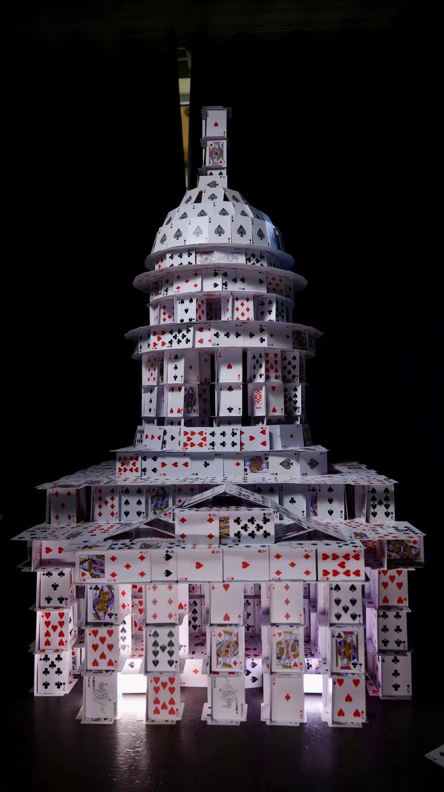 Pagoda built from playing cards